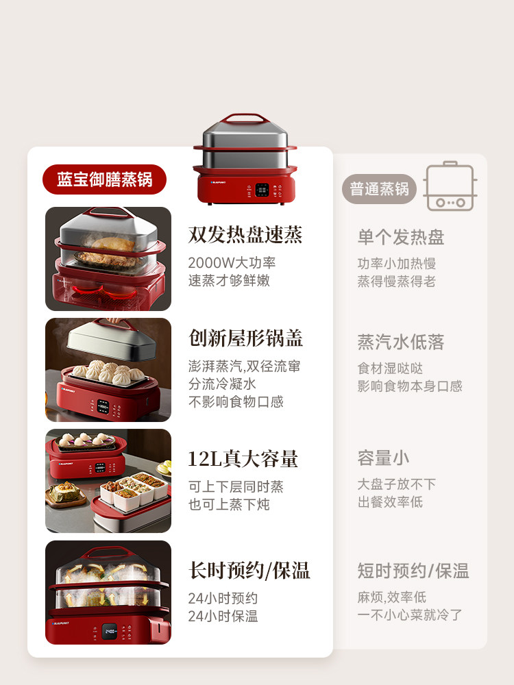 蓝宝(BLAUPUNKT)双聚能速蒸电蒸锅BP-ZG13 白色高清大图