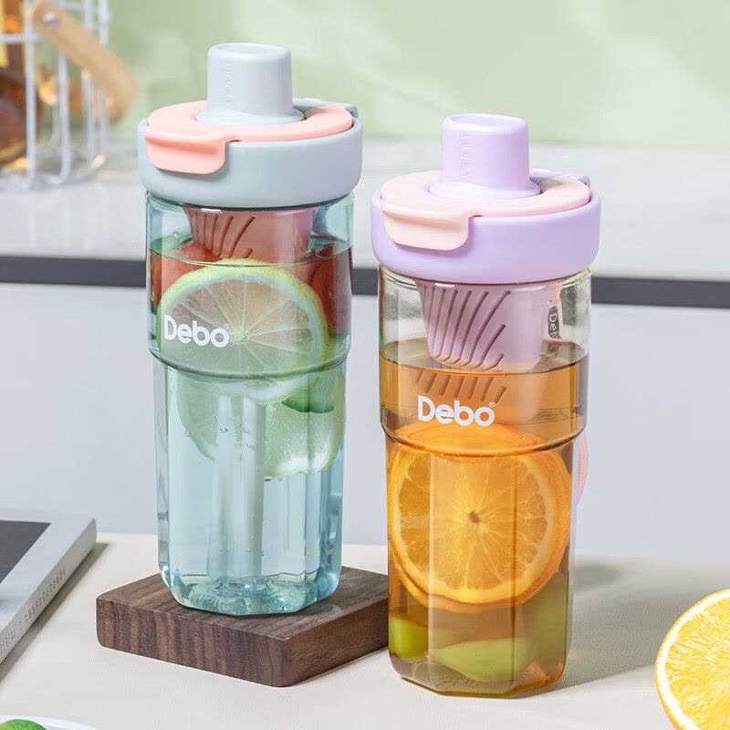 德铂(Debo)雨果运动水杯Tritan材质650ml户外便携弹盖健身塑料杯带茶隔DEP-905图片