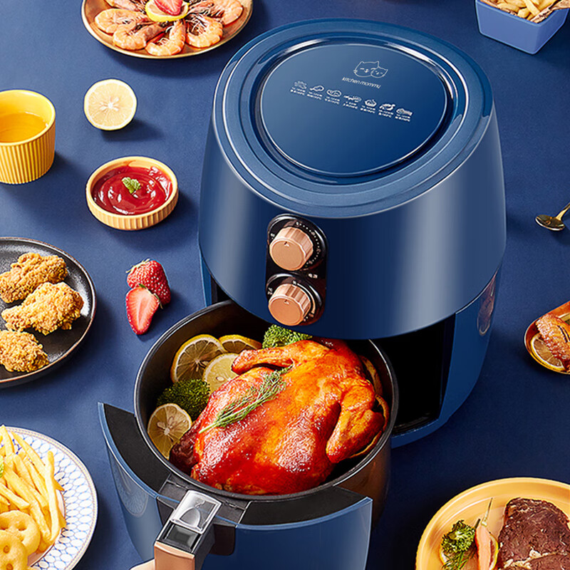 厨创妈咪kitchen mommy3L大容量家用煎炸锅 无油低脂不粘大功率旋钮式控制空气烤锅 XX-3LM高清大图