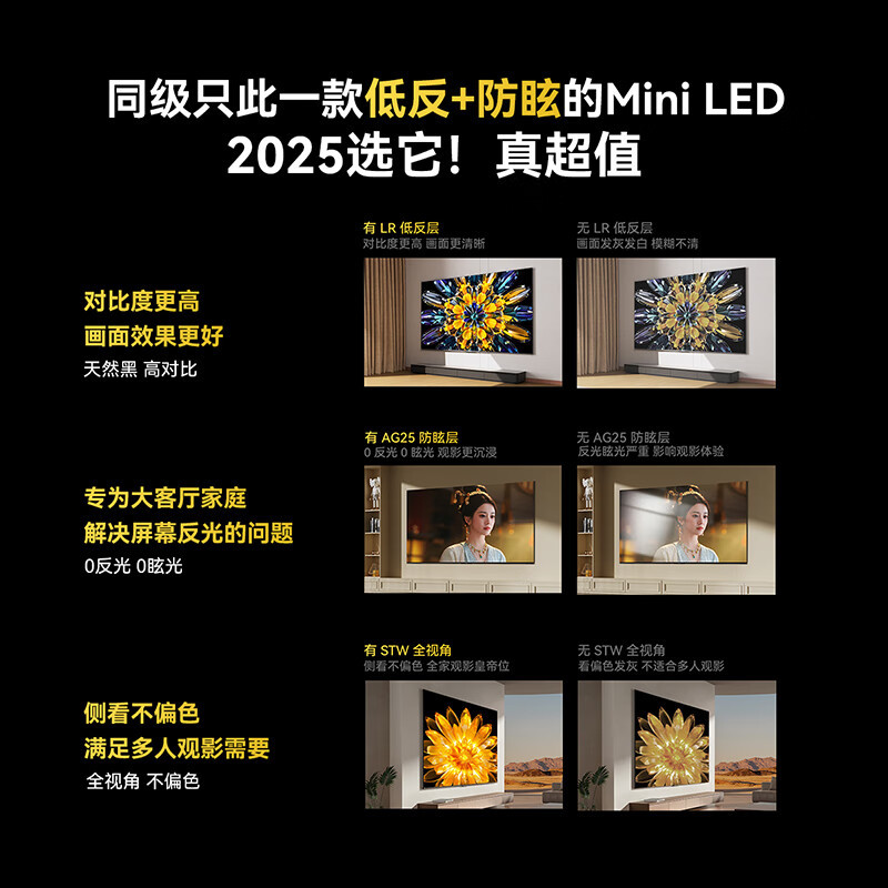 创维新品黑骑士65A5F+ 65英寸百级分区Mini LED 4+64GB一级能效低反防眩全面屏平板电视机高清大图