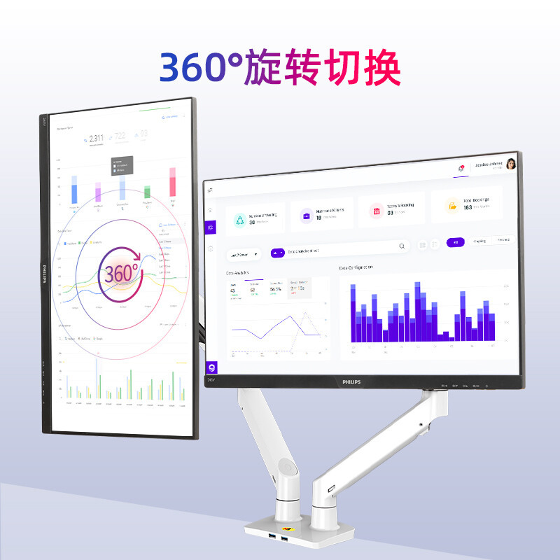 NB 加粗显示器支架 双屏拼接显示器设计电脑架 桌面底座旋转升降双屏支架增高升降支架 22-32英寸 F195A 白