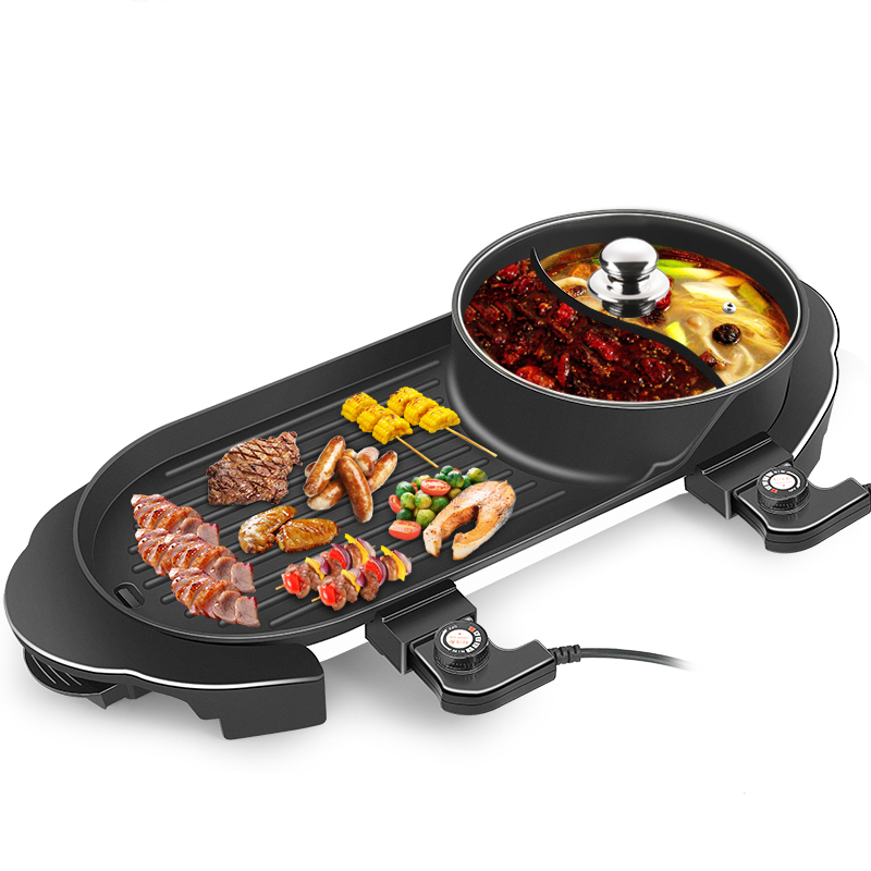 大号多功能涮烤一体锅鸳鸯火锅电烧烤炉家用电烤盘纳丽雅不粘烤肉机长