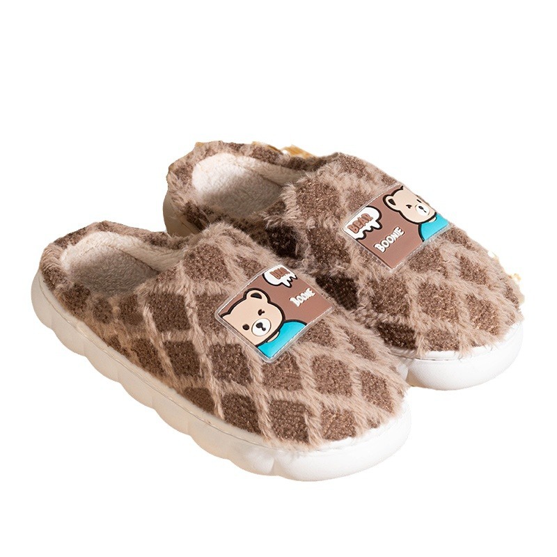 2024新款冬季棉拖鞋女居家厚底防滑加绒保暖外穿情侣毛 毛棉拖鞋女高清大图