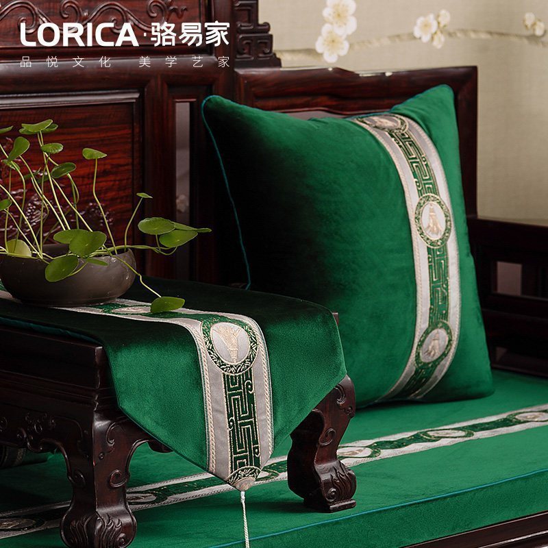 新中式桌旗客厅茶几餐桌布电视柜绣花布艺床旗定制 悦嘉禾 悦嘉禾-祖母绿 33*210cm(适用桌长1.6米-1.7米)