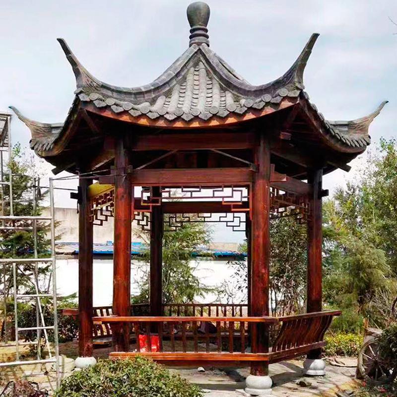 人凉亭户外别墅庭院四角六角古建实木碳化防腐木屋花园仿古中式亭子