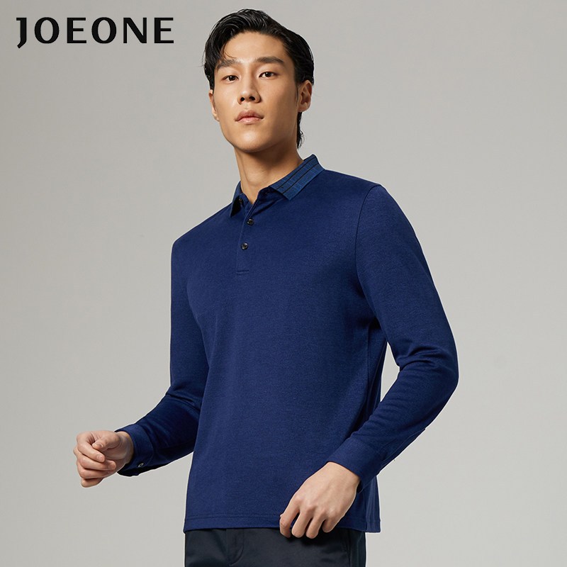 九牧王长袖t恤2021春季新款男士莫代尔羊毛翻领男装上衣潮