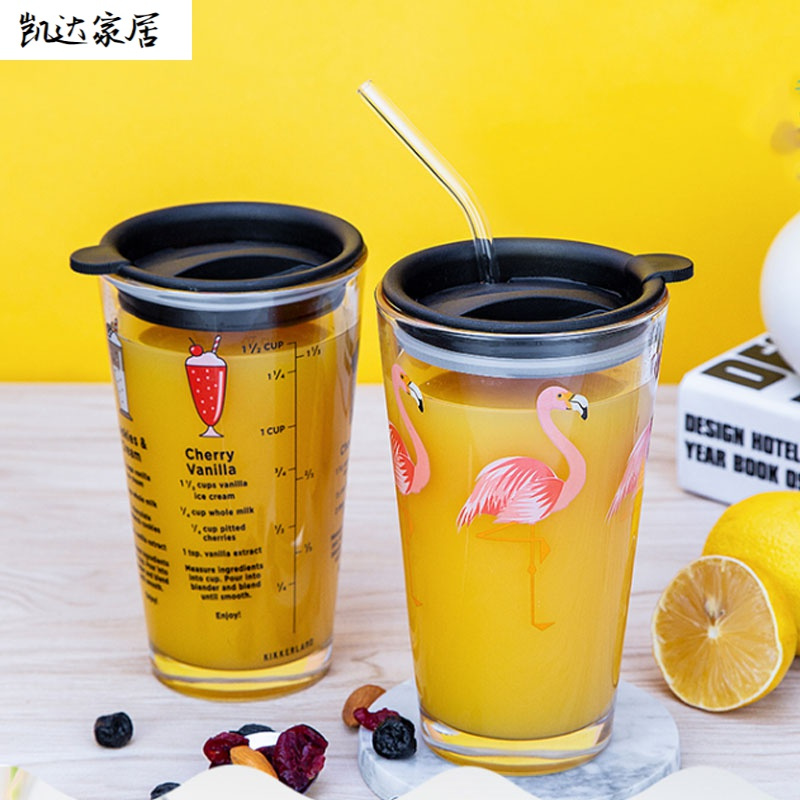 加厚大容量玻璃杯女学生透明杯奶茶杯家用创意早餐杯子果汁杯家居器皿生活日用 精选特买