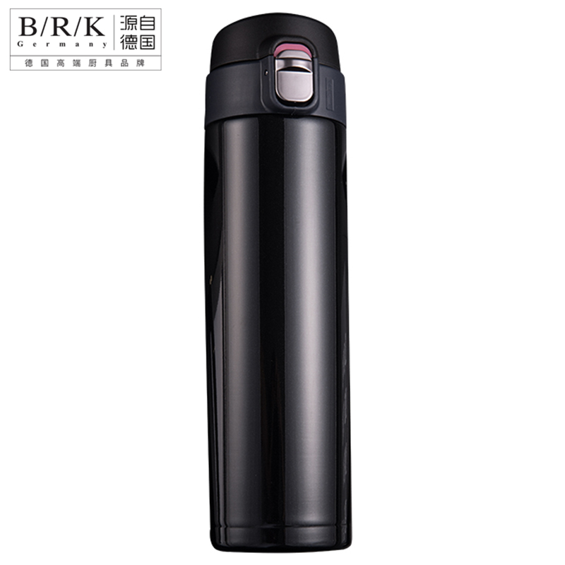 BRK Germany保温杯德国巴登弹跳杯304不锈钢真空保温保冷水杯一键开启500ML大容量黑色学生办公家用车载便携款