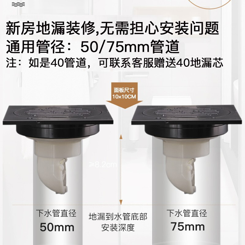 潜水艇全铜地漏防臭枪灰色洗衣机卫生间隐藏式加长方形淋浴地漏防堵塞