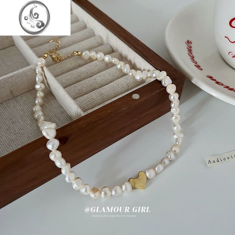JiMi淡水珍珠项链法式优雅时尚颈链锁骨链小清新爱心轻奢小众女款图片