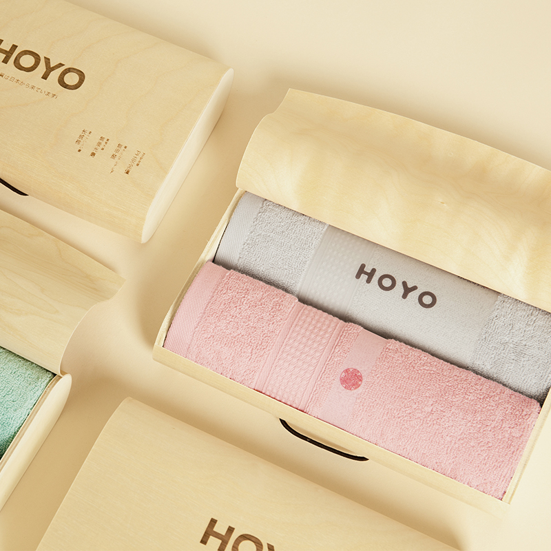 HOYO臻品长绒棉毛巾橡木礼盒两件套33*72cm(浅灰+浅粉)高清大图