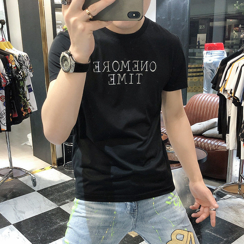 体桖字母潮ins短袖T恤丝光棉男士衣服帅气白色体恤衫休闲男装