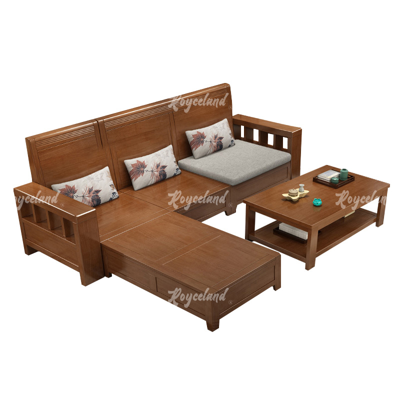 洛诗莲 LSL4031206实木沙发茶几组合简约冬夏两用客厅沙发 三人贵妃位含茶几