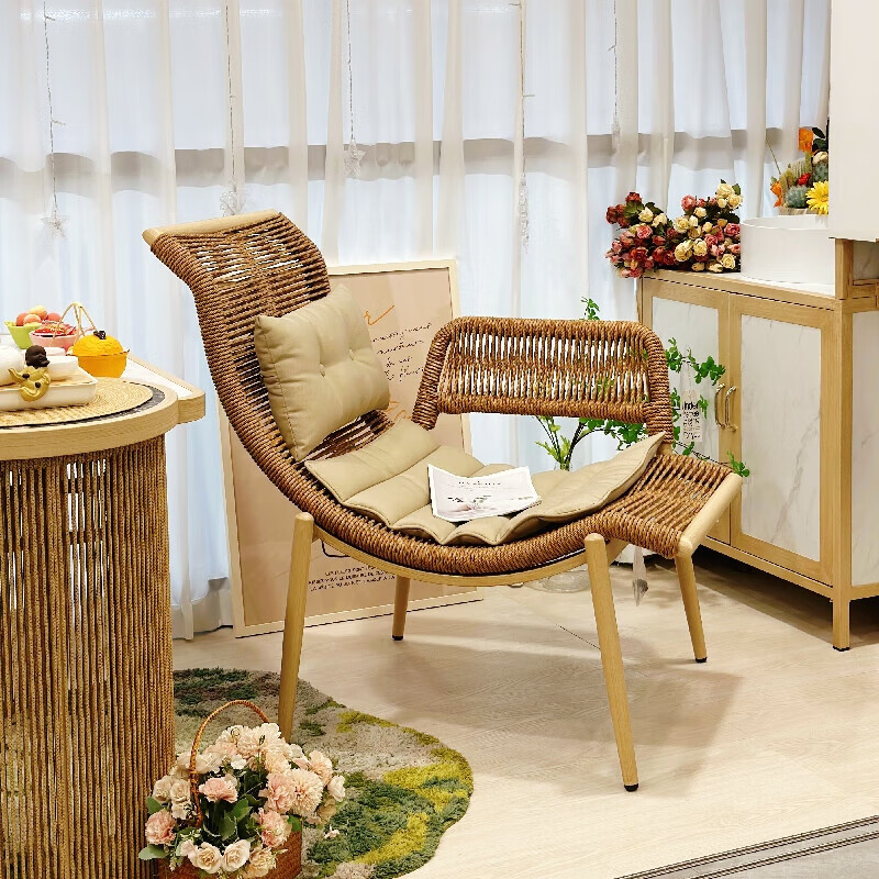 紫叶檀花贵妃椅阳台躺椅藤沙发单人小户型卧室家用简约民宿贵妃榻 加高沙发椅