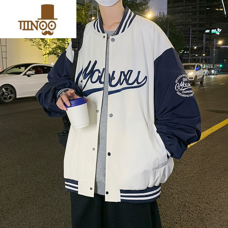 YANXU青少年棒球服外套男士23新款宽松刺绣男生休闲夹克上衣服
