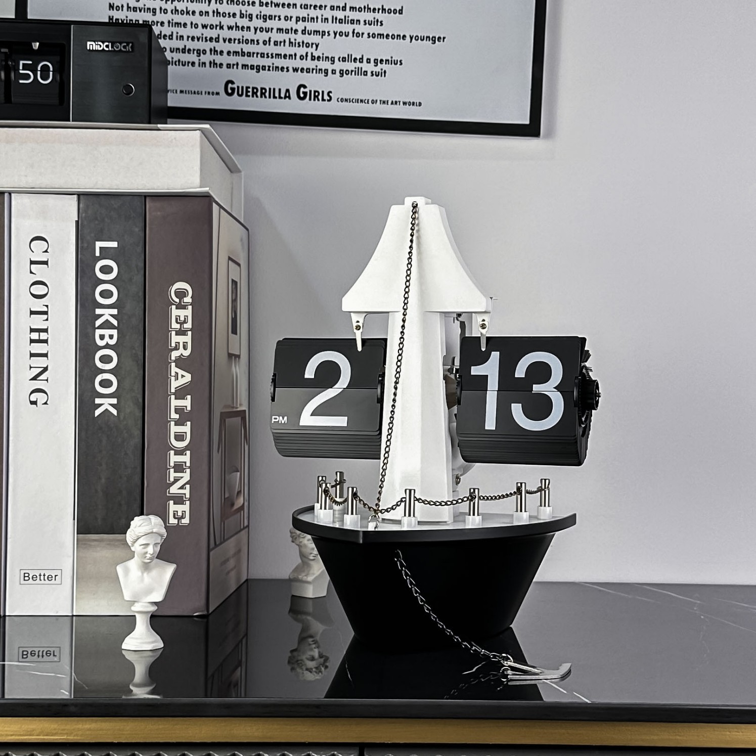 欧式自动翻页钟复古简约家居客厅座钟小天平机械自动翻页时钟【4】 帆船款黑叶片