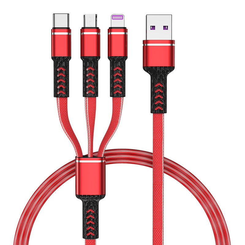 机乐堂 (JOYROOM) 一拖三充电线 (起订量:100份)红色