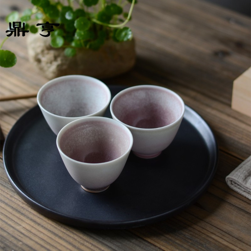 鼎亨景德镇品茗杯陶瓷若琛杯桃红汝窑开片茶盏单杯景德镇功夫茶杯
