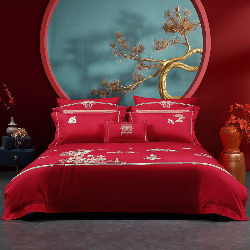 水星家纺婚庆水星家纺婚庆六件套百子嬉春床上用品