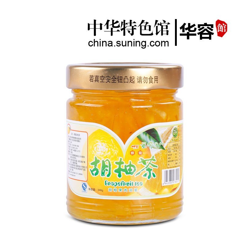 【中华特色】华容馆 楚天碧玉 蜂蜜胡柚茶柚子茶248g瓶装 水果茶冲饮品