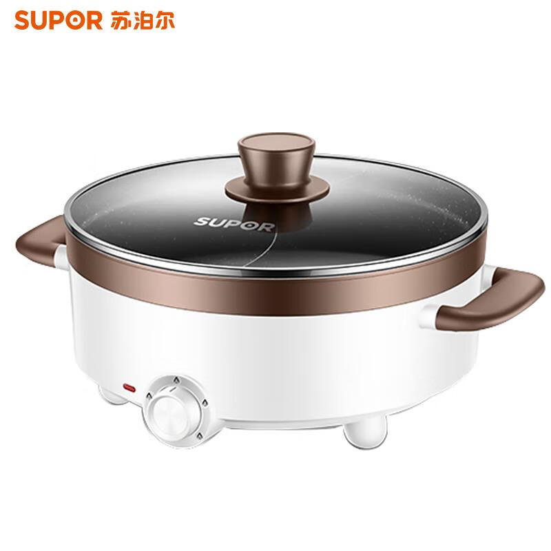 苏泊尔(SUPOR)电火锅5L多功能自动断电鸳鸯锅一体电煮锅H30YK17Y 5l鸳鸯锅一锅 白色鸳鸯锅 30cm
