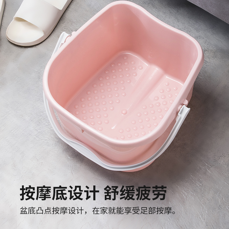 茶花泡脚桶家用洗脚盆塑料过小腿高深桶足浴盆泡脚盆按摩洗脚桶[两个装]粉色+浅米色