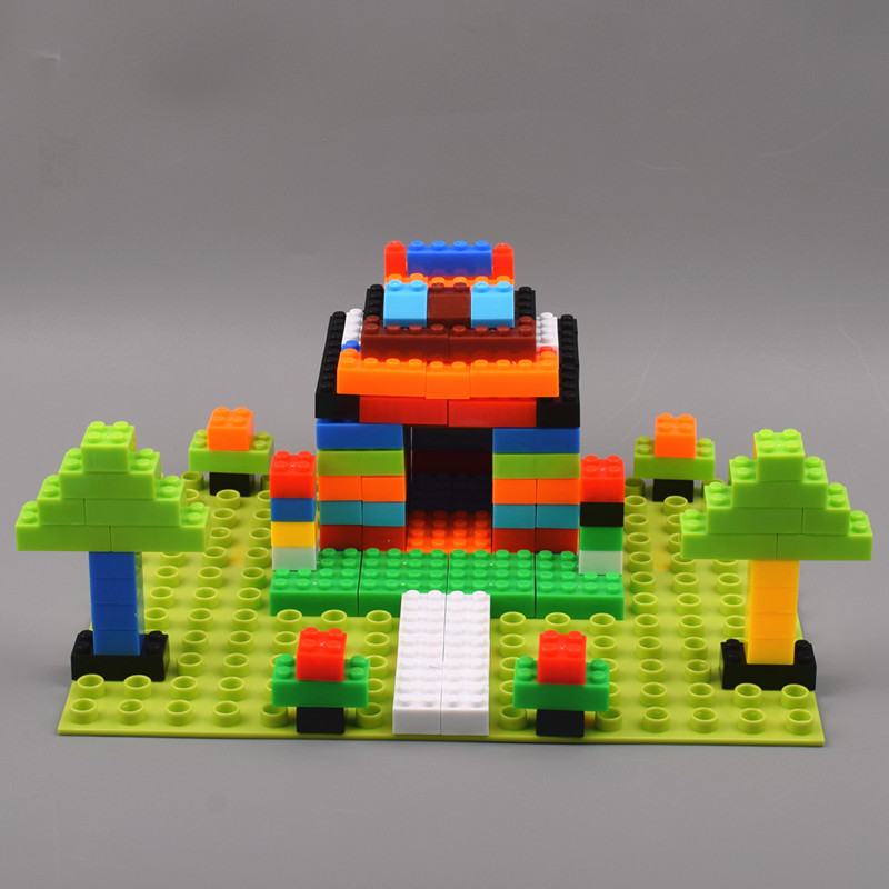 塑料拼插大小颗粒带底板积木男女孩拼装幼儿园拼搭玩具奇艺积木