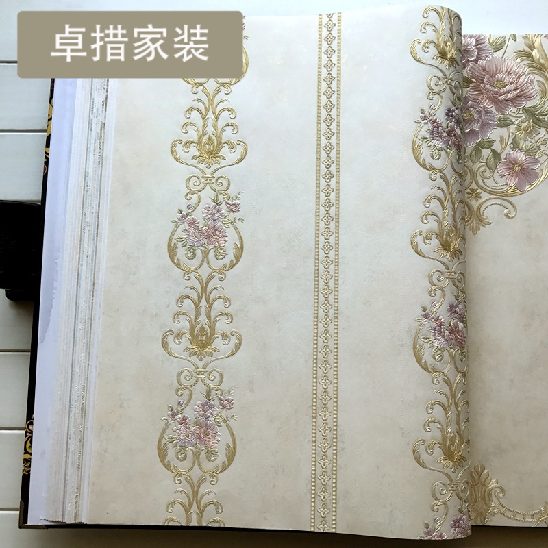 温馨卧室田园墙纸 竖条纹小碎花立体AB搭配壁纸 3D浮雕壁纸 U986壹德壹