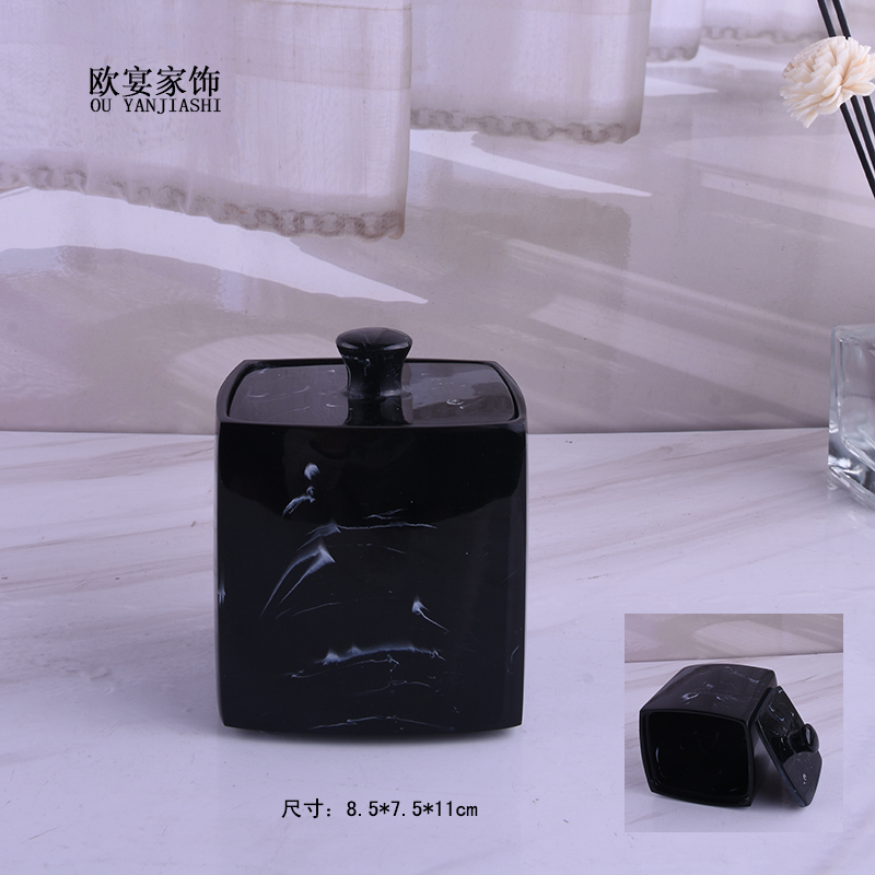 家柏饰(CORATED)新款欧式创意棉签盒卫生间洗漱棉签牙签盒化妆棉棉签收纳盒 水墨黑无字单格