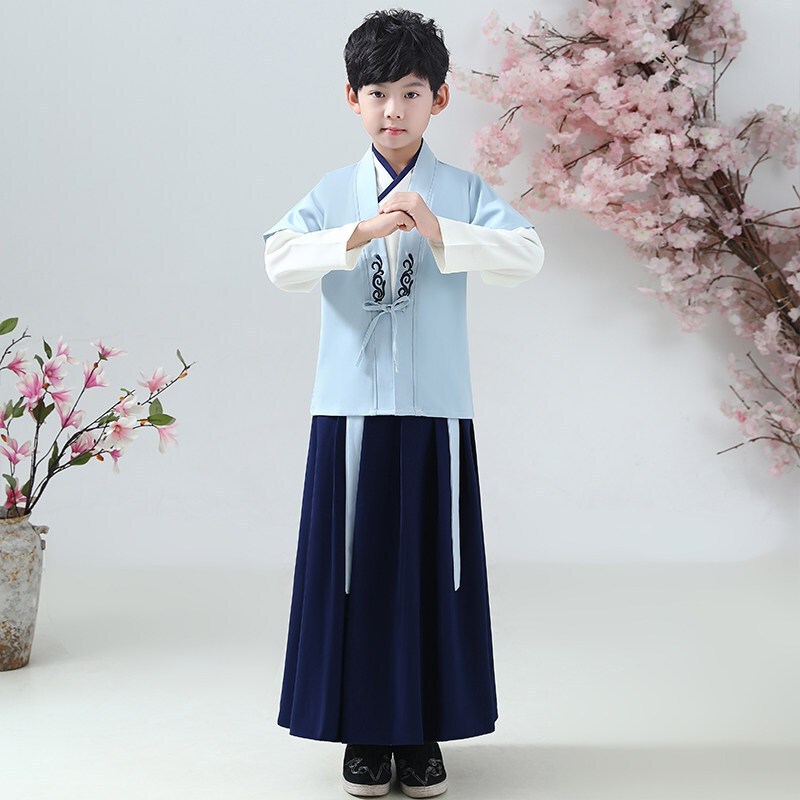 儿童古装汉服国学服男童女童书童中国风服装小学生三字经演出服女呦呗图片 高清实拍大图 苏宁易购