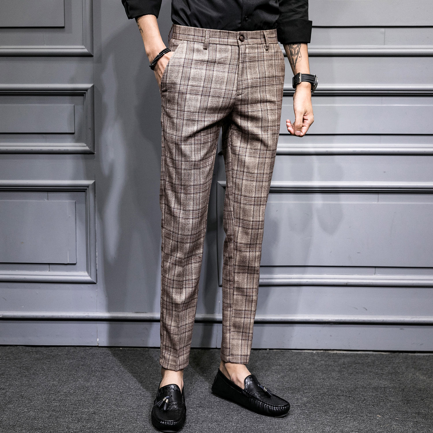 英伦格子男裤