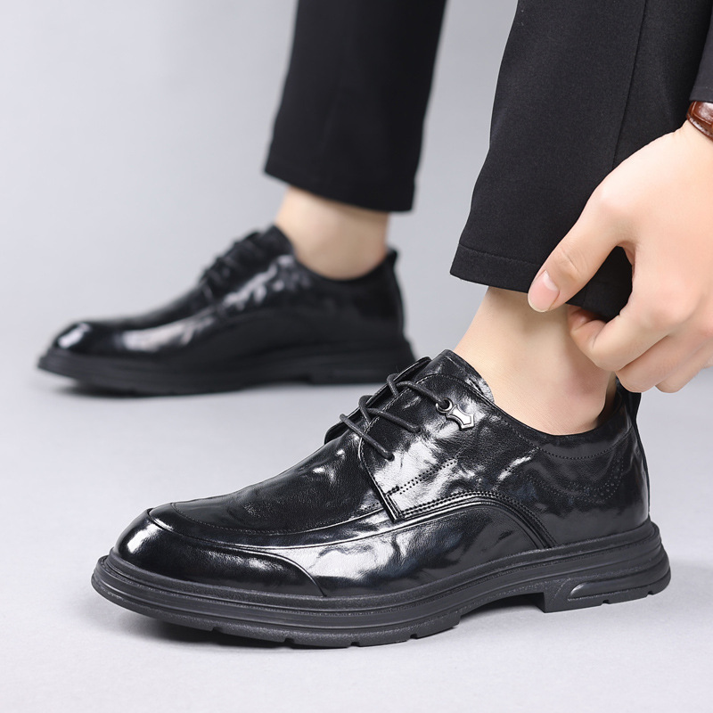 商务皮鞋男2024新款手工高端真皮休闲鞋男潮流厚底单鞋牛皮男鞋子