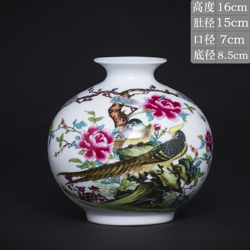 景德镇陶瓷石榴小花瓶家居装饰品插花中式客厅博古架瓷器工艺摆件 三维工匠 鸟语花香石榴瓶不带底座高清大图