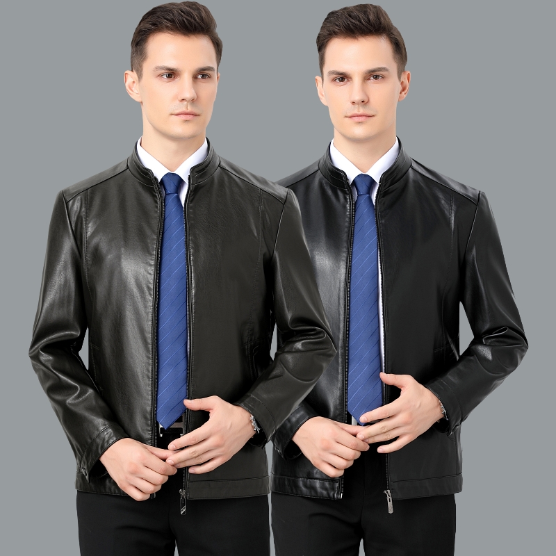 免费试穿 2024春秋新款海宁真皮皮衣男士山羊皮男士外套棒球领加绒皮夹克男装棒球服海宁真皮绵羊皮多款加绒加厚冬装正品高清大图