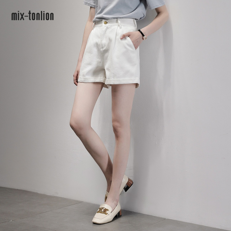 MIX-TONLION | 翻脚口牛仔短裤唐狮旗下夏款女式原色宽松牛仔短裤