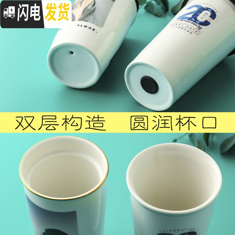 三维工匠创意陶瓷杯子马克杯带盖勺个性情侣水杯潮流咖啡杯diy定制印照片 001纯白图案定制高清大图