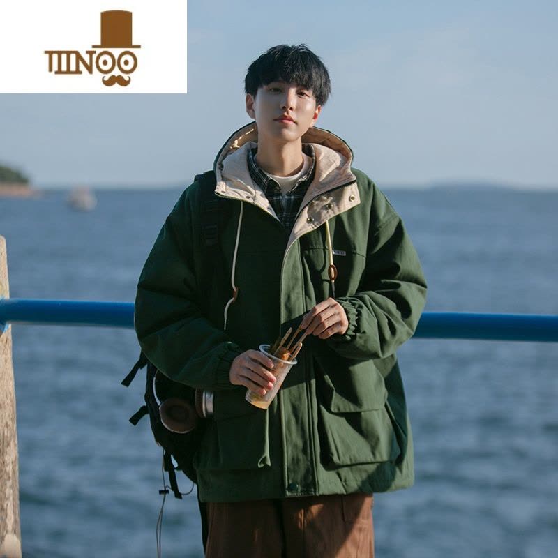 YANXU男士冲锋衣连帽棉衣冬季加厚情侣羽绒棉服新款感工装袄子外套图片