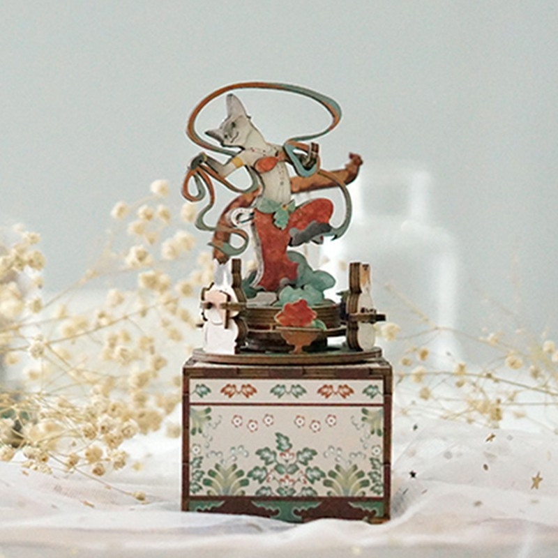 梦唐画猫diy八音盒 古风木制拼插音乐盒玩具音乐盒