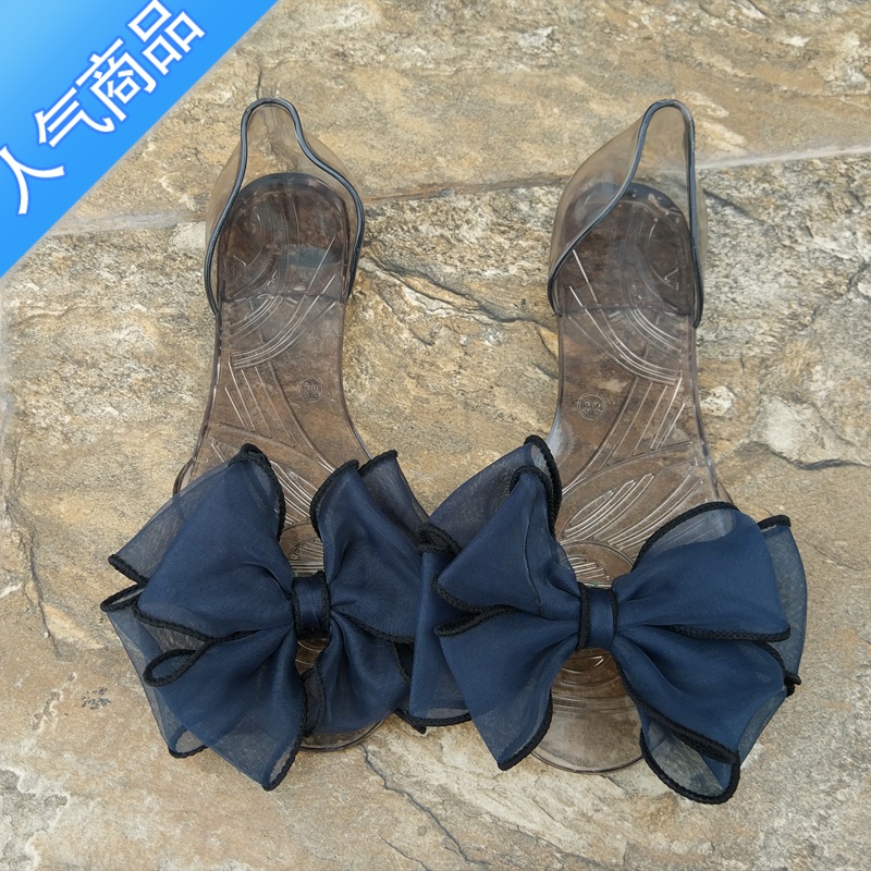 SUNTEK网红韩版新款果冻凉鞋夏女平底大花朵鱼嘴透明水晶塑料平跟夏U明高清大图