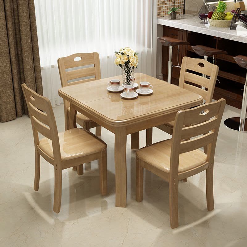 实木伸缩餐桌4人6人折叠正方形餐桌现代简约小户型长方形家用餐桌图片