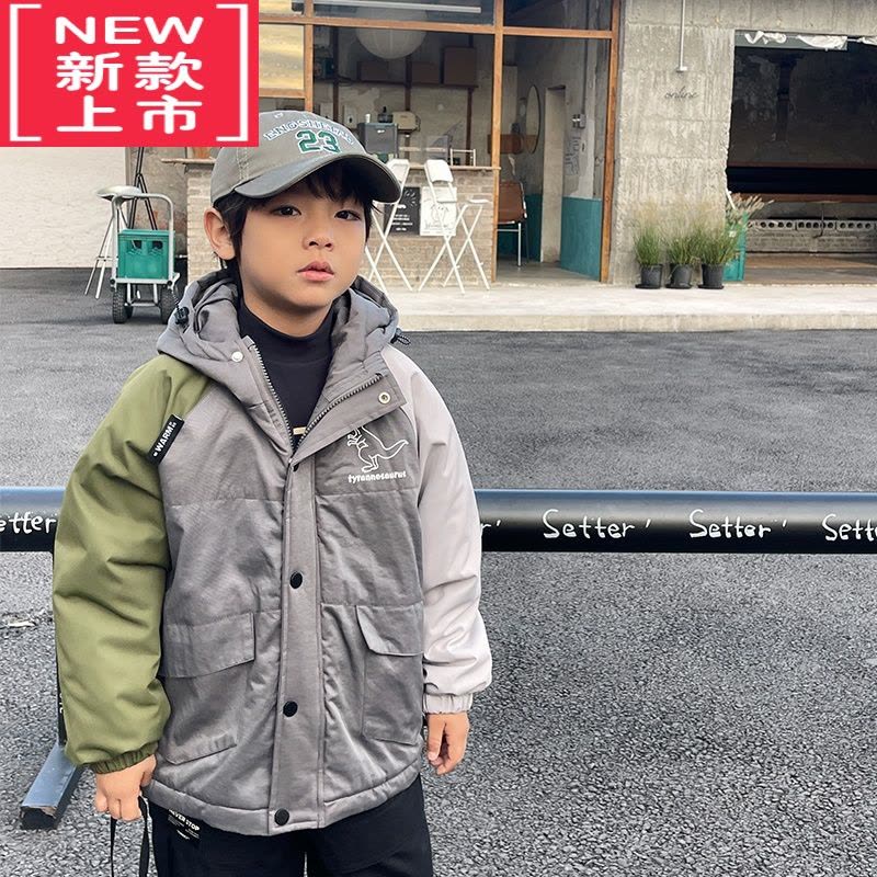 可莉允童装男童棉服夹棉儿童外套2022年秋冬新款中大童恐龙冲锋衣防风潮图片
