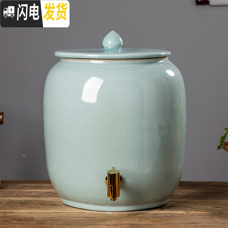 三维工匠景德镇陶瓷米桶米缸储米箱5kg10kg25kg带盖密封面桶箱家用茶叶罐收纳桶 款式五（30斤）水缸带水龙头