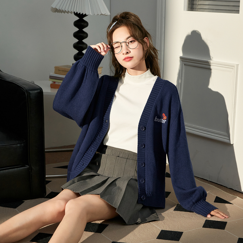 [1.5折价75元]唐狮早秋新款女设计感小众开衫毛衣宽松韩版针织衫外穿上衣D