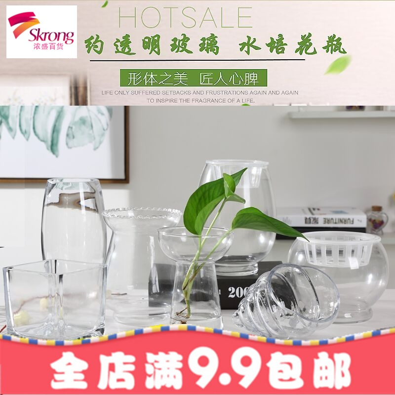 创意简约透明玻璃花瓶水培绿萝花盆水养植物客厅摆件插花器皿鱼缸