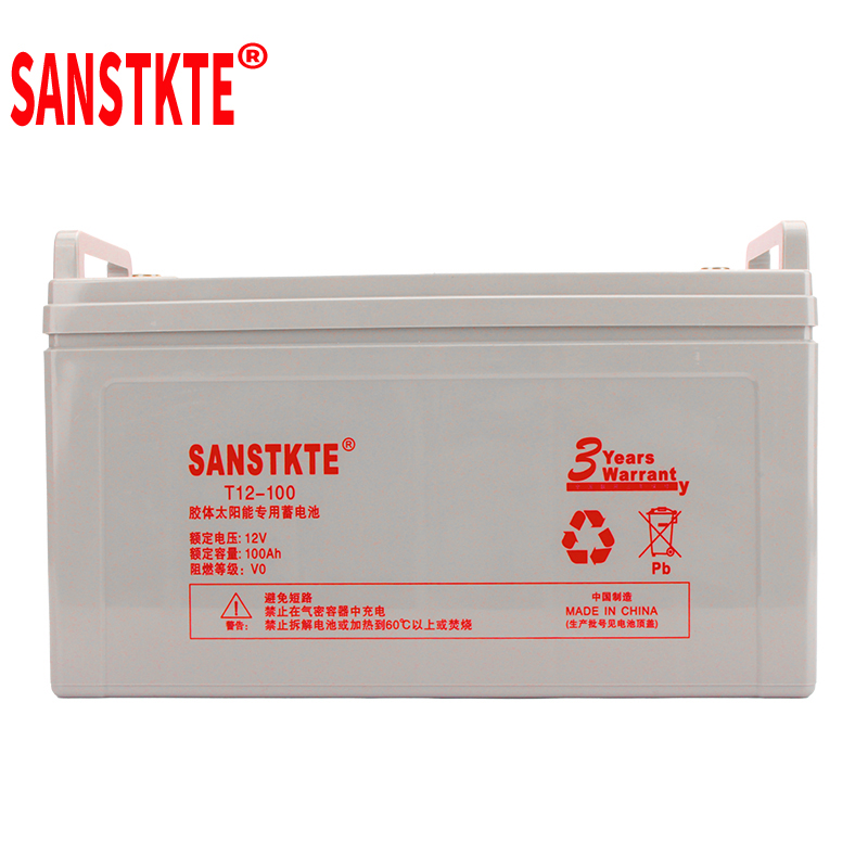 SANSTKTE胶体铅酸免维护电瓶12V100AH机房UPS电源蓄电池监控系统EPS通讯基站备用T12-100长款