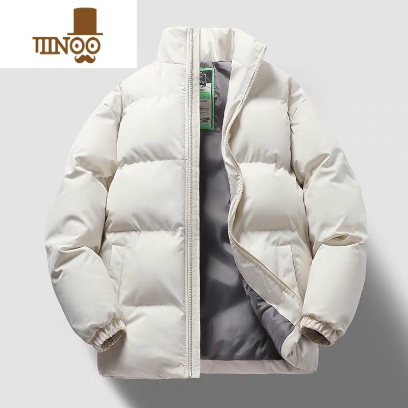 YANXU高领棉衣加厚加绒外套男新款纯色棉袄羽绒服情侣装面包服大码高清大图