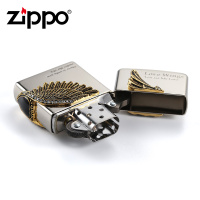 芝宝 zippo打火机正版黑冰爱之翼正品贴章翅膀爱情防风男