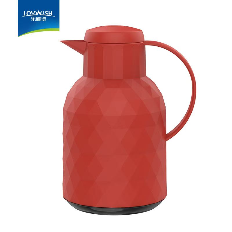 乐唯诗 保温壶家用玻璃内胆按压款钻石棱 大红色—1000ml高清大图