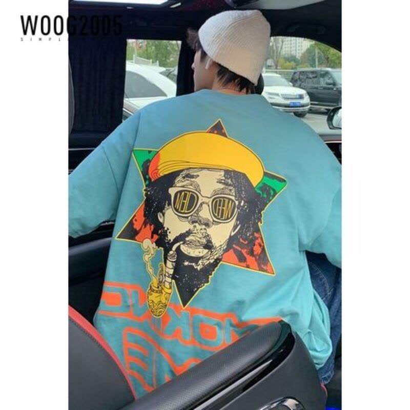 WOOG2005短袖男夏季新款INS港风宽松体恤国潮街头上衣大码胖子T图片
