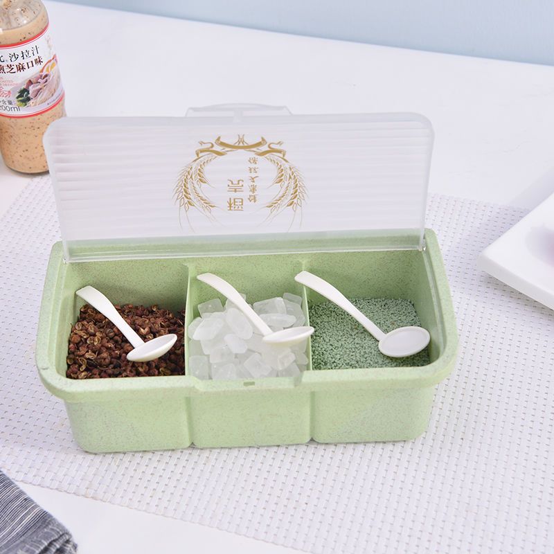 小麦秸秆翻盖盐罐佐料盒调味罐创意调料罐塑料盐罐味精罐调料罐 小麦秸秆一体四格颜色随机